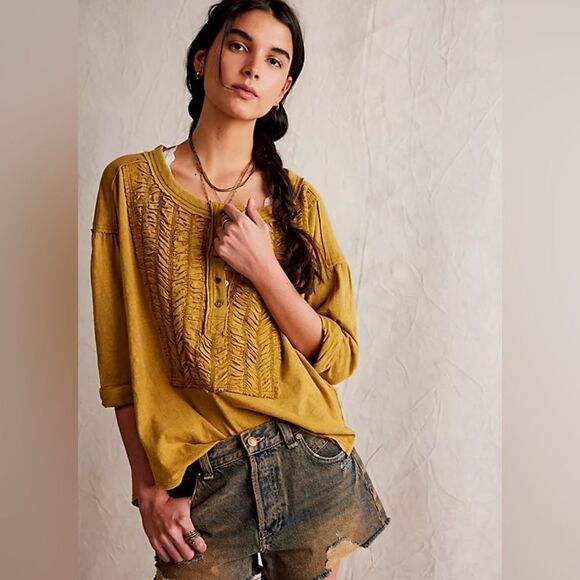 Free People We The Free Redone Tee Yellow Extra Small - Picture 1 of 9